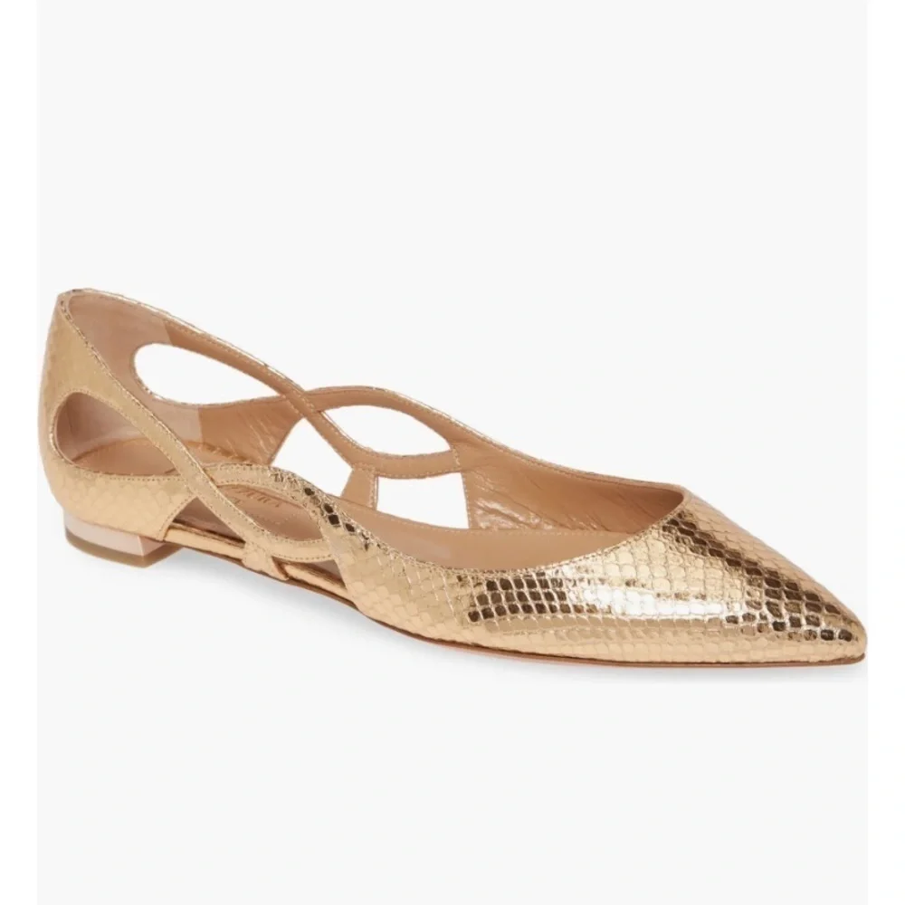 New Aquazurra Forever snake embossed pointed toe flat size 38EU